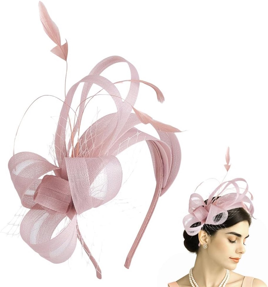 Fascinatorhoofdband met veertjes voor vrouwelijke look