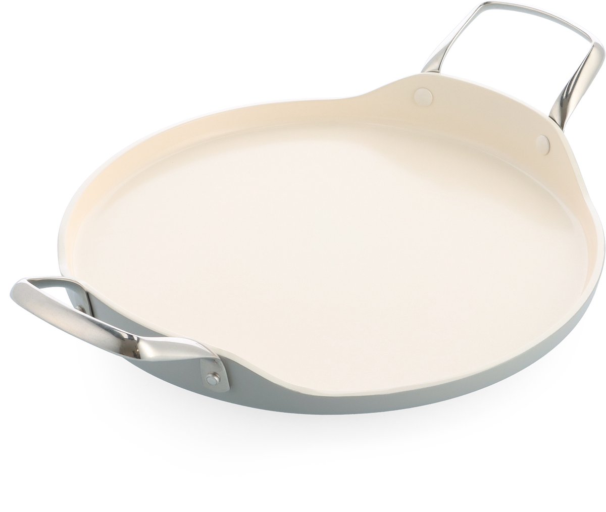 Dagelijkse kost grillpan/plancha met 2 zijgrepen - 28cm - keramische antiaanbaklaag - rvs handgreep - inductie pan - ovenbestendig tot 22O graden - Lichtgrijs