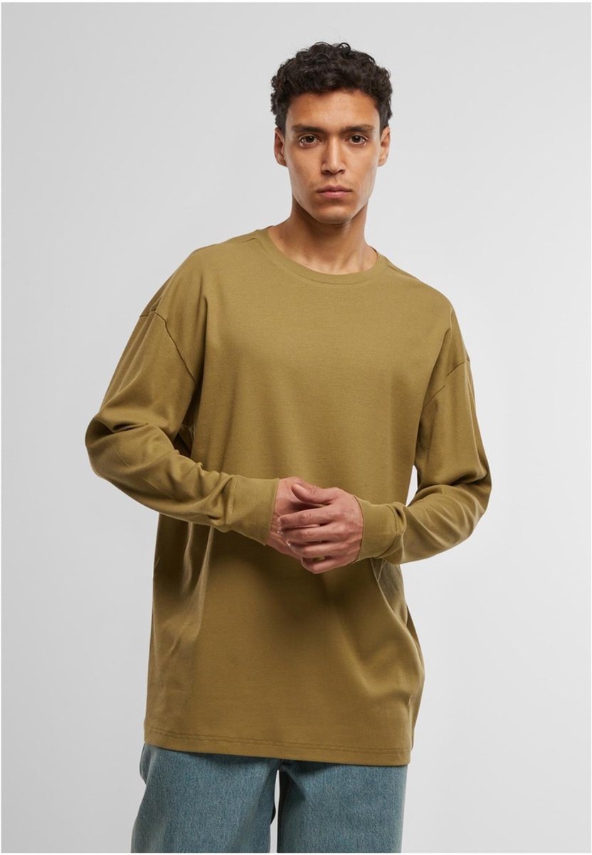 Urban Classics Organic Boxy Rib Longsleeve shirt S Olijfgroen