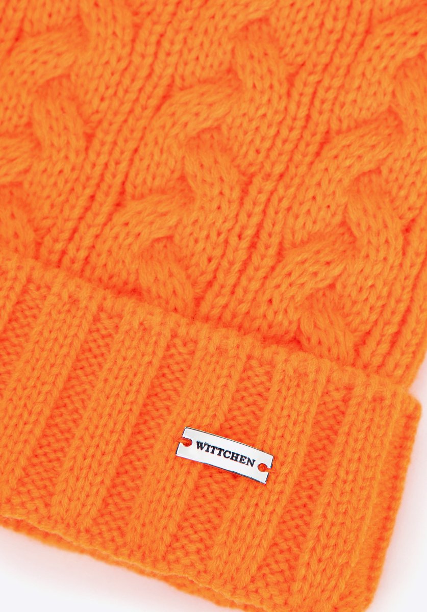 Wittchen - Dames Muts - Vlecht - Pompon - Oranje