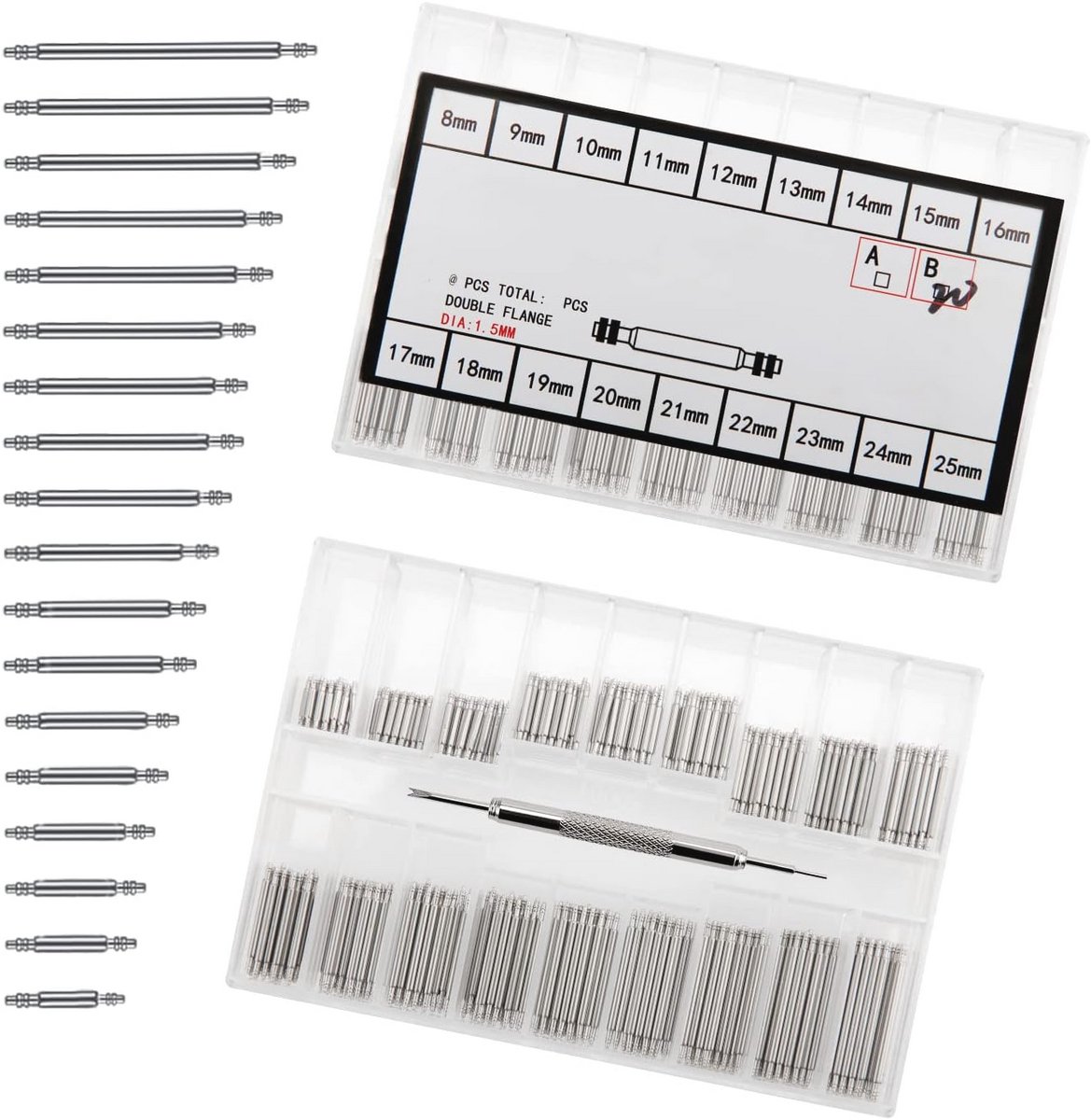 360 Stuks 1.5mm Horlogeveerstangen - Roestvrijstalen Veerstangen en Remover Tool Set