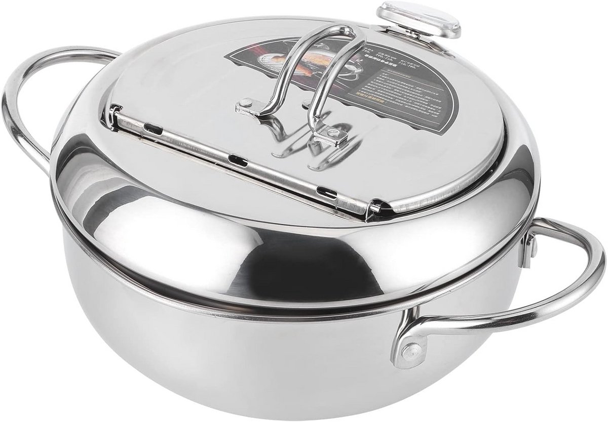 Mini Stalen Koekenpan met Thermometer - 24cm - Japanse Stijl Frituurpan