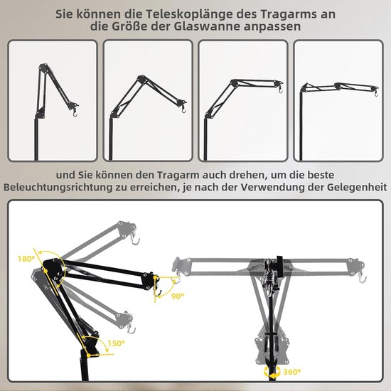 GlowUp Verstelbare Lamphouder Voor Reptielen – 40-140 Cm – 360° Draaibaar – Draagkracht 1,1 Kg – Metaal – Zwart – Geschikt Voor Terrarium, Aquarium, Broedkooi