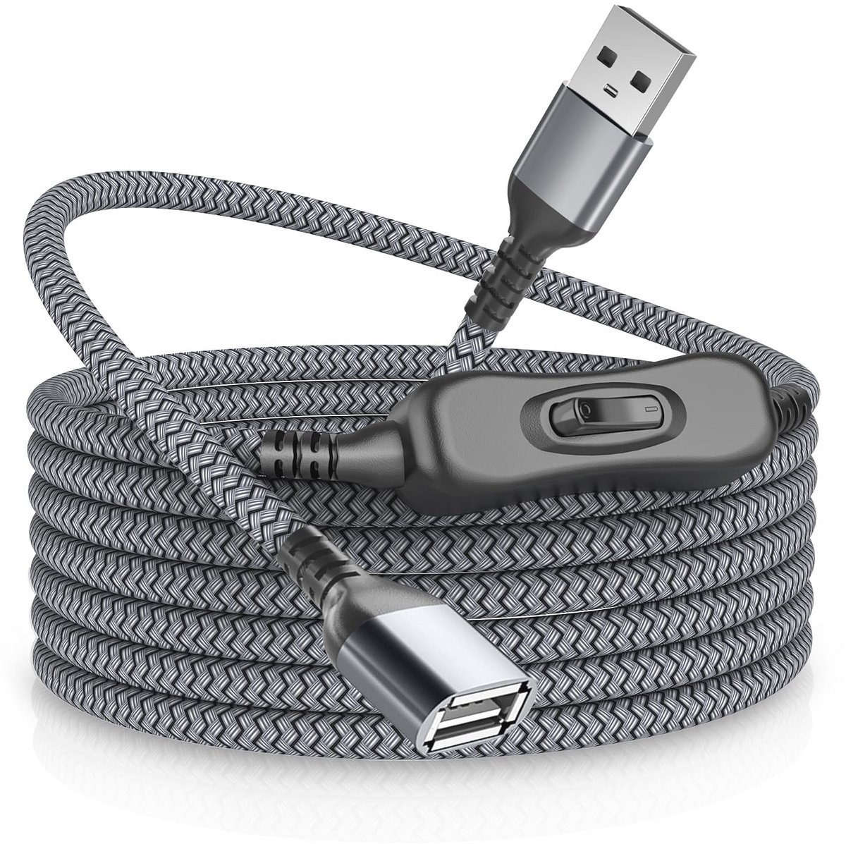 USB verlengkabel met schakelaar 1m - A stekker naar bus - ON/OFF schakelaar - Gegevens en energie ondersteuning