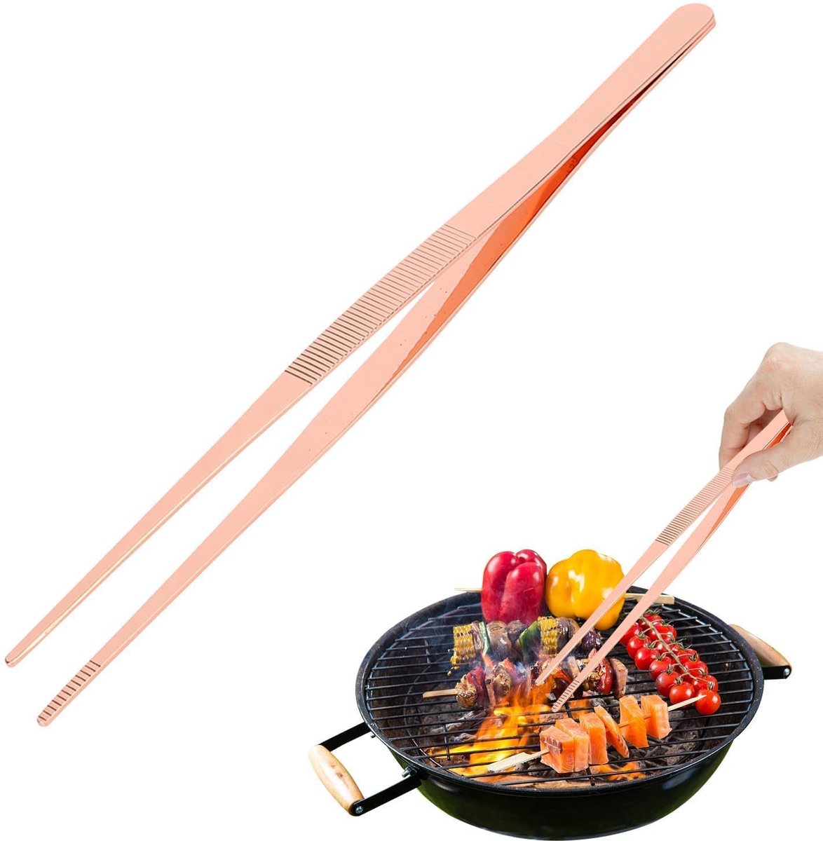 Unyqoos® Roestvrijstalen kook- en serveerpincet met gekartelde punt in roségoud