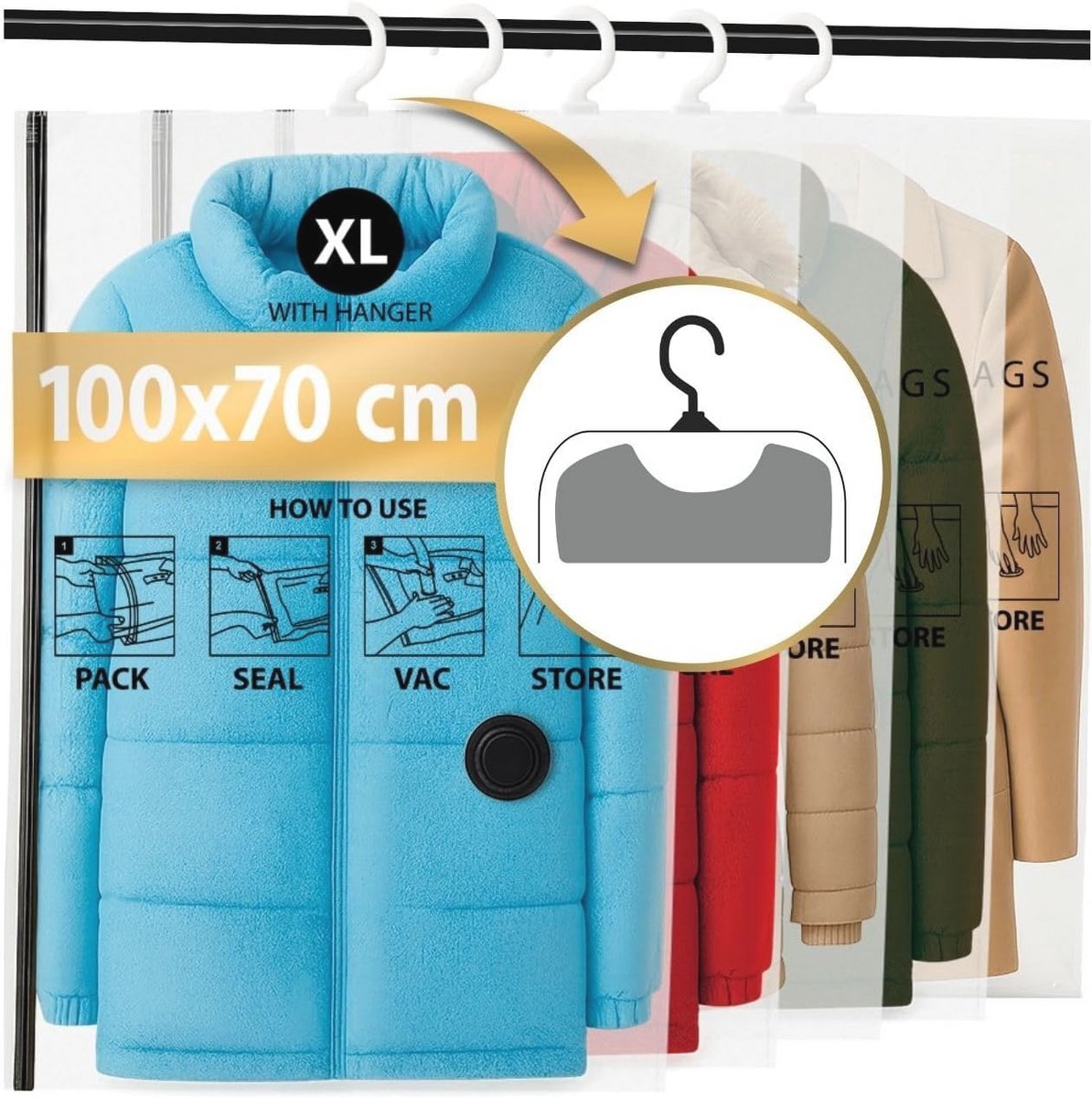 Hangende Vacuümzakken voor Kleding - Ruimtebesparende Opberg-oplossing - 5 Stuks XL