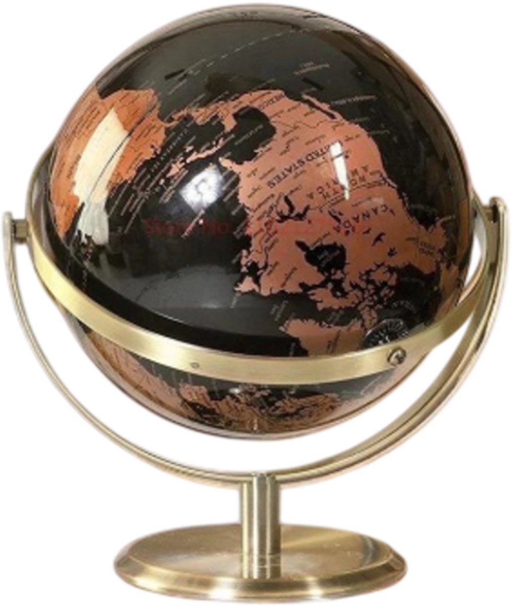 rimmo Metalen Globe Decoratie Wereldbol Geografie Onderwijs Thuis Tafeldecoratie Kantoor Huis Decoratie Accessoires zwart/goud