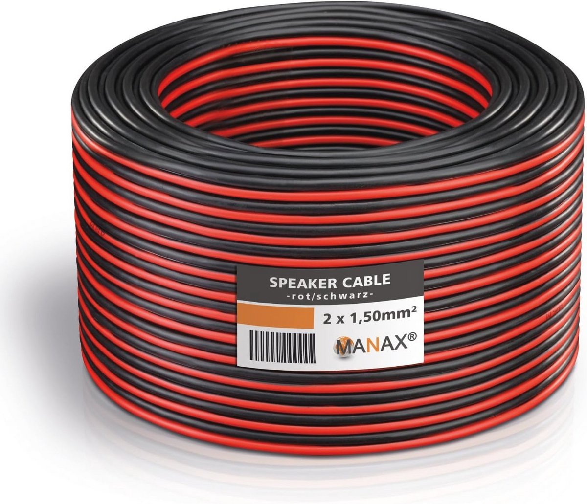 Speaker kabel 2 x 1.5 mm² rood/zwart 20 m rol