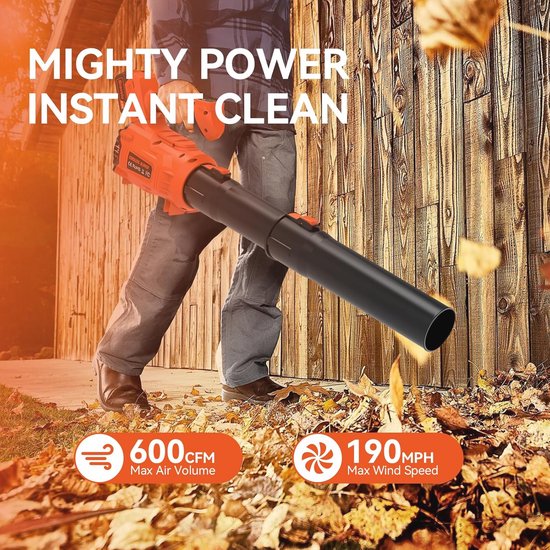 Krachtige elektrische bladblazer met 5200 mAh batterij en Turbo modus — afbeelding 2