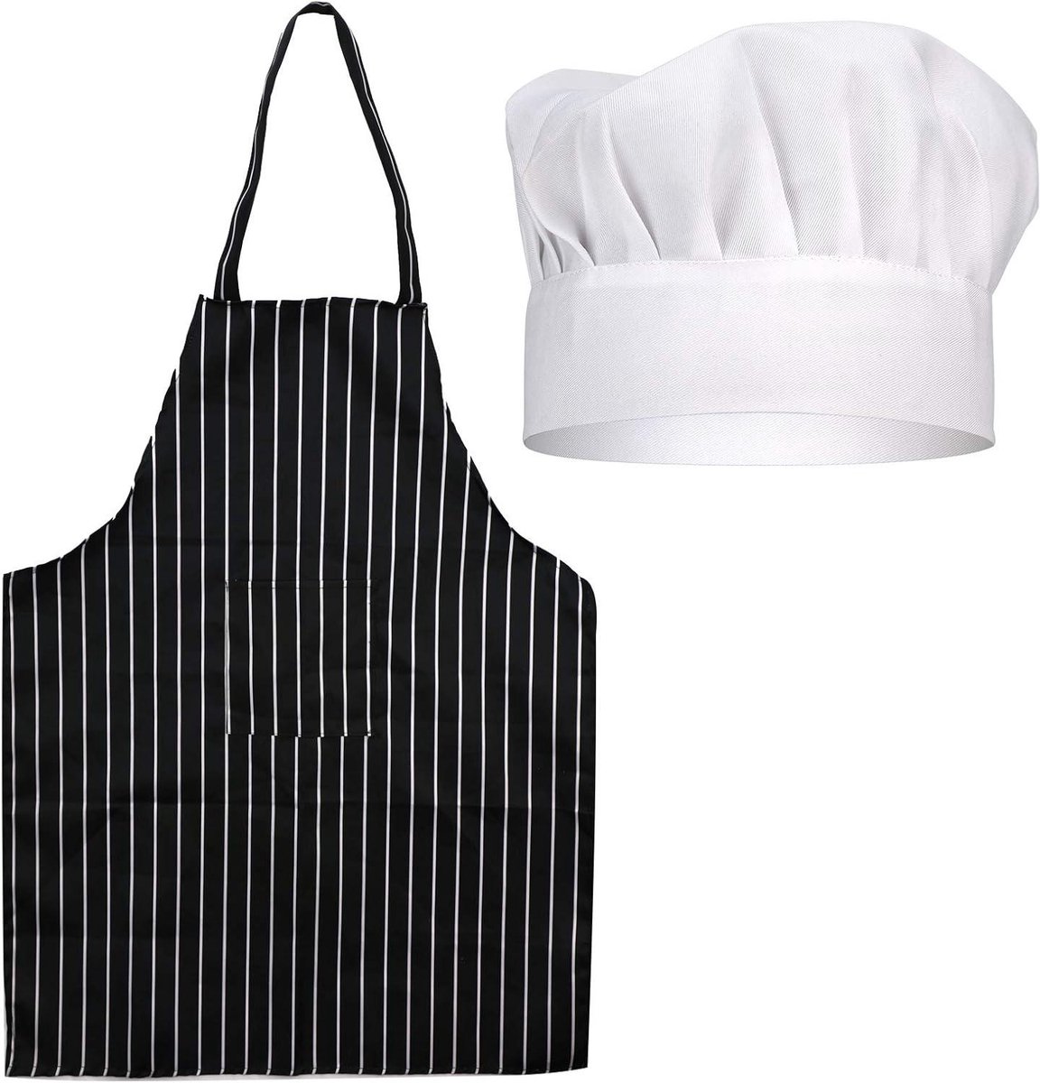 Chef-Kok Hoed en Gestreepte Schort Set - Wit/Zwart - Volwassenen - Huis/Hotel/Restaurant .