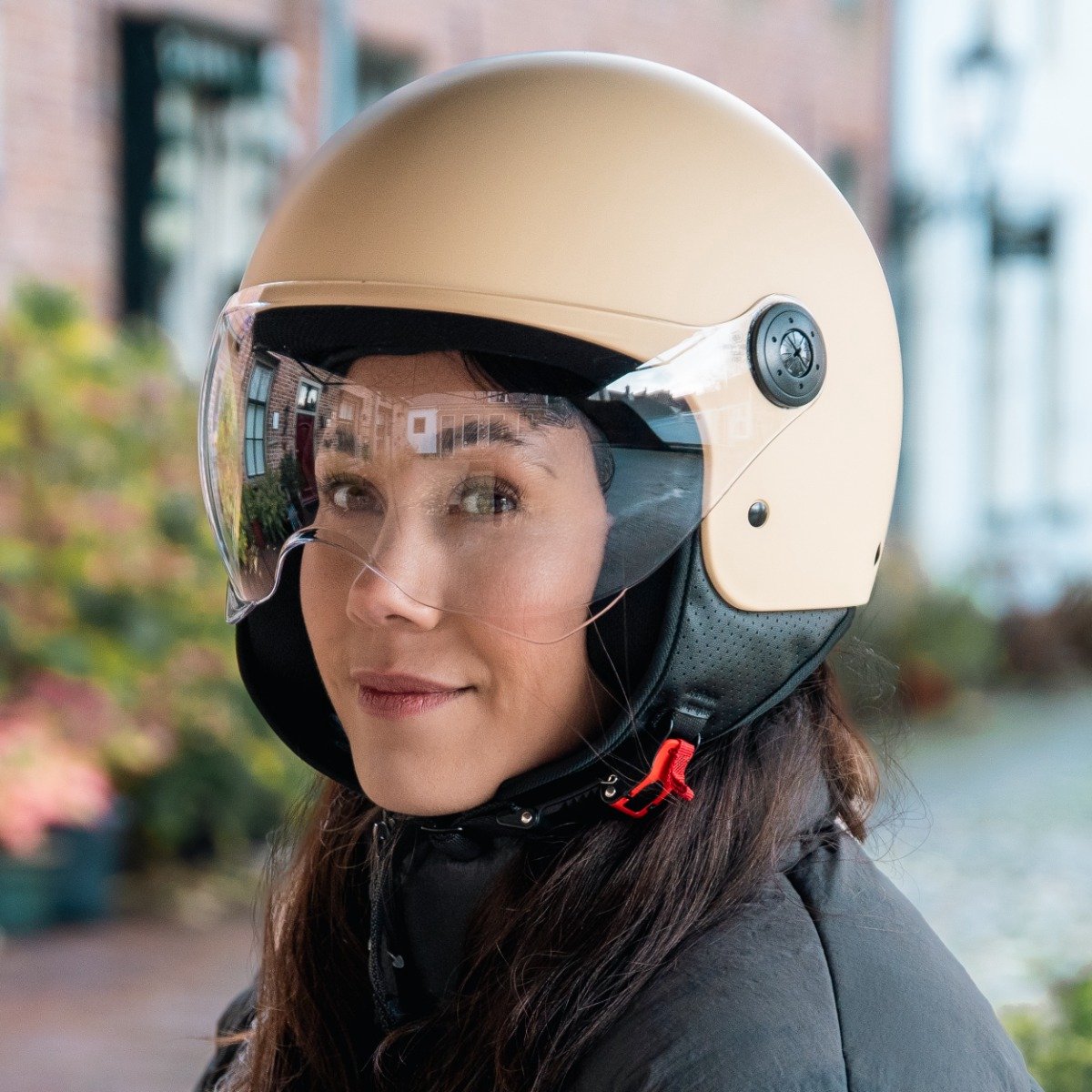 VINZ Duoro Scooterhelm voor Vrouwen - Motorhelm Dames - Jethelm met Vizier - ECE 22.06 Gekeurd - Mat Creme - M – foto 7