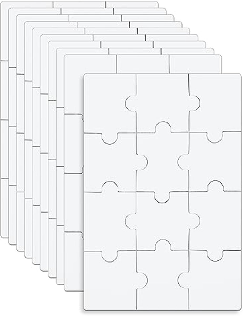10 Sheets Blank Jigsaw Puzzles, 10x15cm 12-Piece Blank Puzzle Set Paintable Puzzle Blank Puzzle DIY Fun All White Puzzle for Activities Birthday Party Favors Crafts