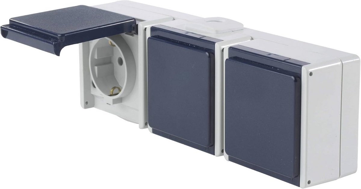 3-Fach Aufputz-Steckdose voor 2,5 mm² - DREI leidinginvoeren, IP54, grijs