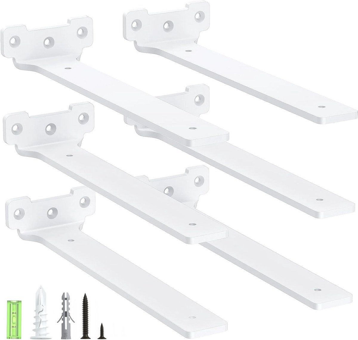 Set van 6 Planksteunen 25 cm - Metalen Plankdragers met Schroeven - 70 kg Draagcapaciteit - Wit