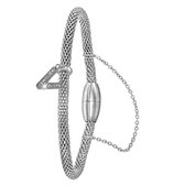 Lucardi Dames Armband mesh letter V met kristal - Staal - Armband - Cadeau - 19 cm - Zilverkleurig