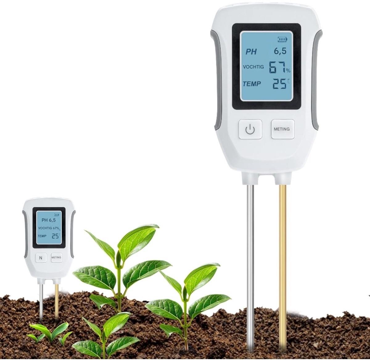 EXCITAT Bodemtester - met display - op batterijen - 3-in-1 - Geschikt voor huis, tuin, school en bloemisterij