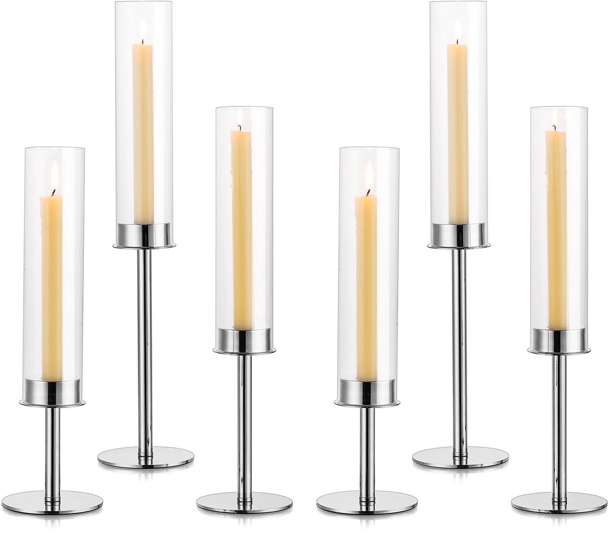 Unyqoos Elegante zilverkleurige kandelaar set met glazen houder voor sfeervolle decoratie