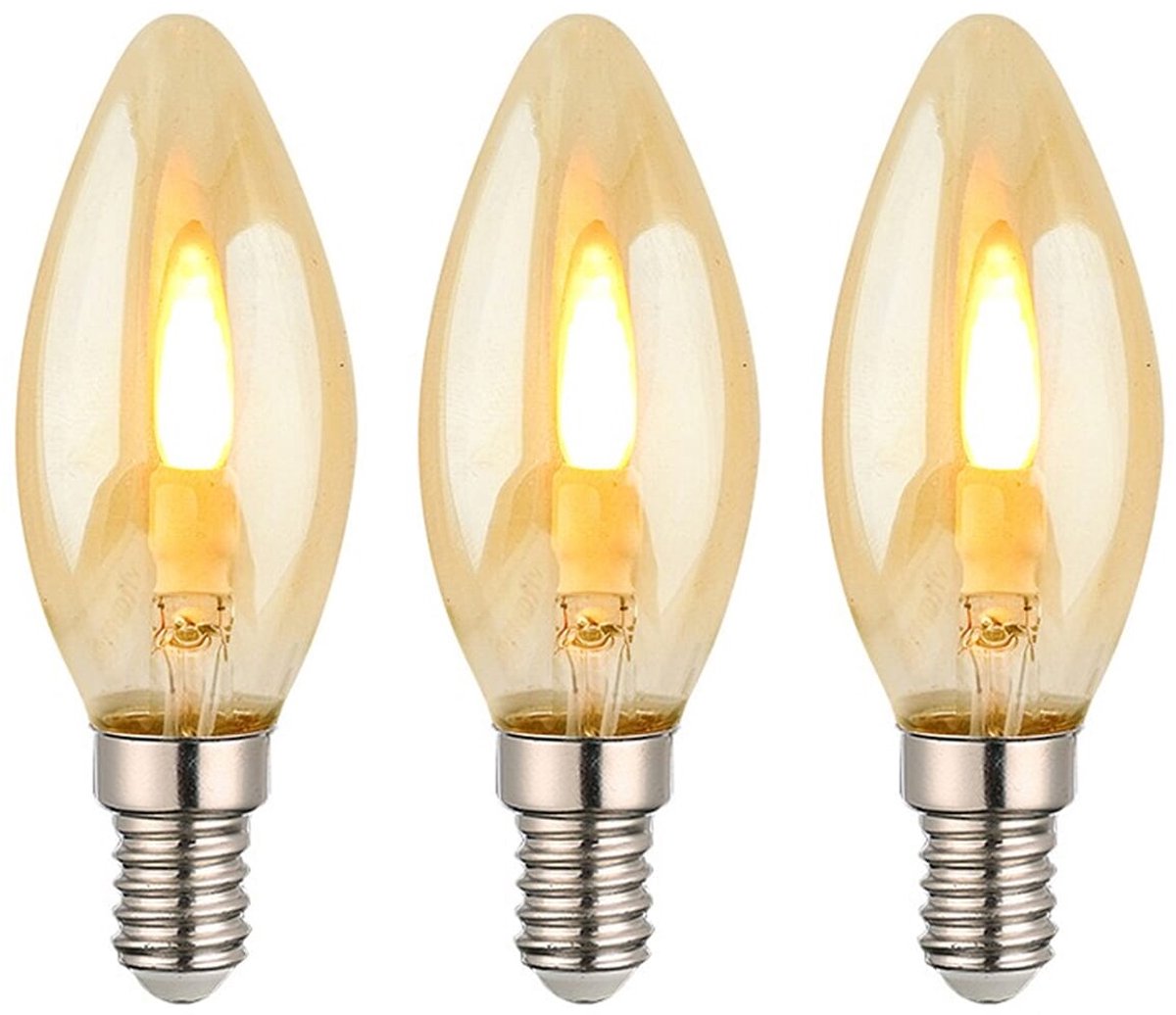 VITO LED Vlam-Effect Kaarslamp E14 - 1W (vervangt 10W) - 50lm - 1800K Amber - 230V - Realistisch Flikkerend Vlamlicht - 3 stuks
