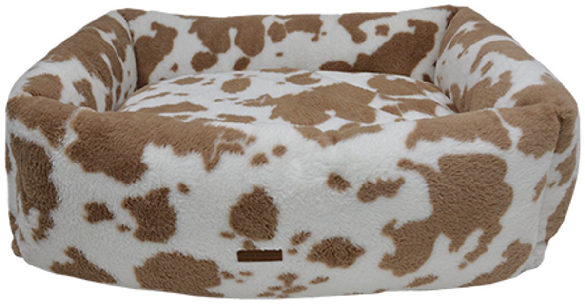 Animal Boulevard Classic COW PLUSH Sofa - Zachte Hondenmand met Uitneembaar Kussen & Wasbare Hoes - Kleur: Wit-Bruin - Maat L: 95x75x30 cm