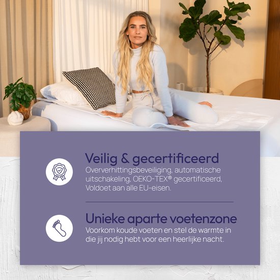 Comfeur Elektrische onderdeken 190x90 cm met Aparte Voetenzone - Elektrisch deken - Warmte deken - 3 Timer-settings - 6 Warmtestanden - Twee Warmtezones - Incl. Matrasbanden