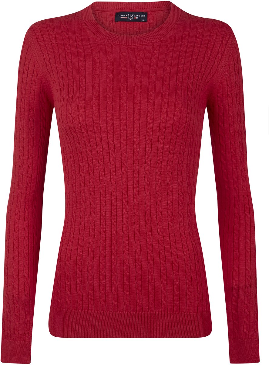 Jimmy Sanders Kabeltrui - Trui Ronde Hals - 100% Katoen Dames Bordeaux - L