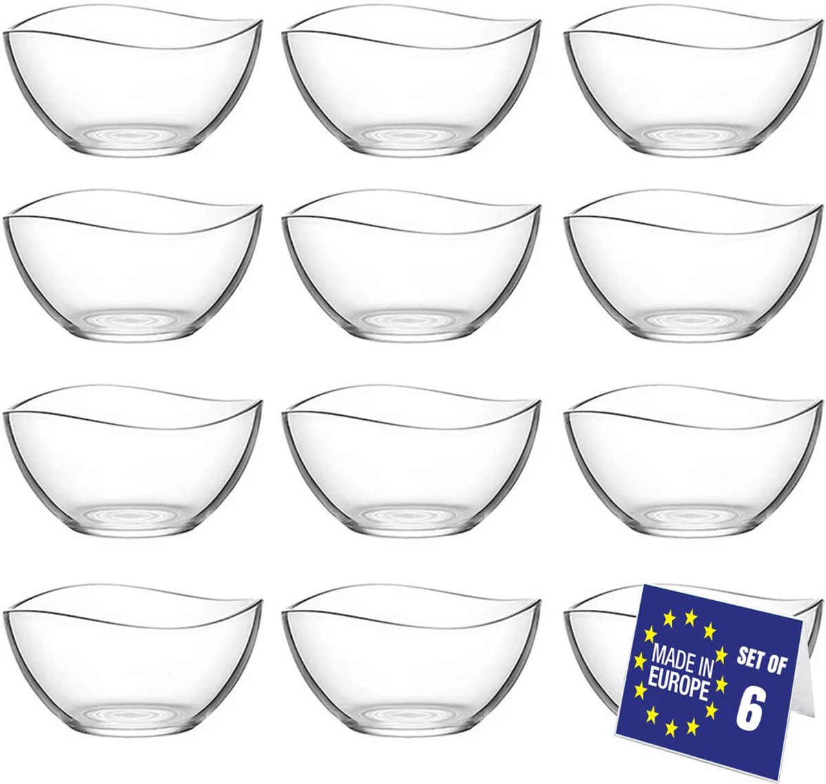 Set van 12 Glazen Schaaltjes – Dessertkommen / Ijscoupes 310 ml – Transparante Kommetjes voor IJs, Dessert, Snacks, Noten en Chips – Stijlvolle Glazen Schalen - 12 x 310 ml