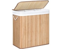 Waskorf Vuile wasmand Met 3 compartimenten Klemdeksel en handgreep 150 liter extra grote capaciteit Opvouwbaar ontwerp ruimtebesparend Geschikt voor wasruimte Slaapkamer en badkamer 60 x 40 x 60,5 cm naturel