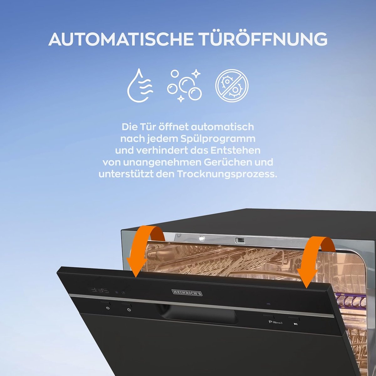 Heinrich's HTG 8840 mini vaatwasser - 7 programma's - gebruik slechts 6,5 liter per cyclus - zwart — afbeelding 5