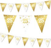 LUQ – Slinger 25 Jaar – 10m – Wit-Goud – Luxe Vlaggenlijn Verjaardag Feest Versiering – Birthday Party Décor – Glam Up