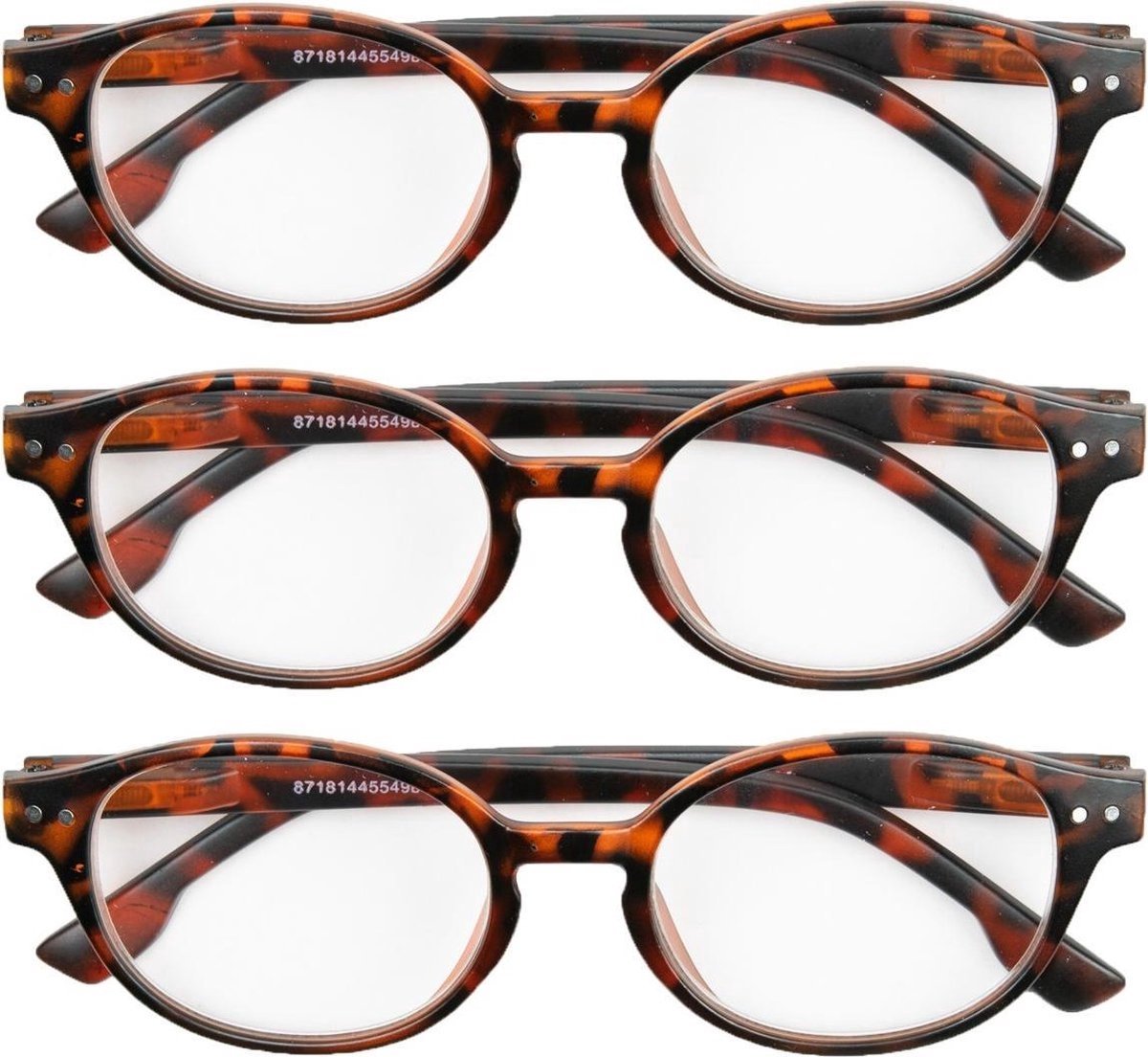 Melleson Eyewear Leesbril - Mat Havanna - Rond - +2.50 - 3 Stuks - Inclusief 3 Pouches