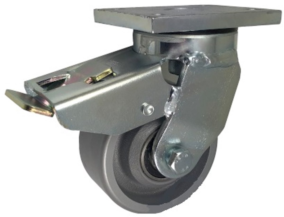 Gietijzeren Zwenkwiel met Rem Ø 100mm - 600kg