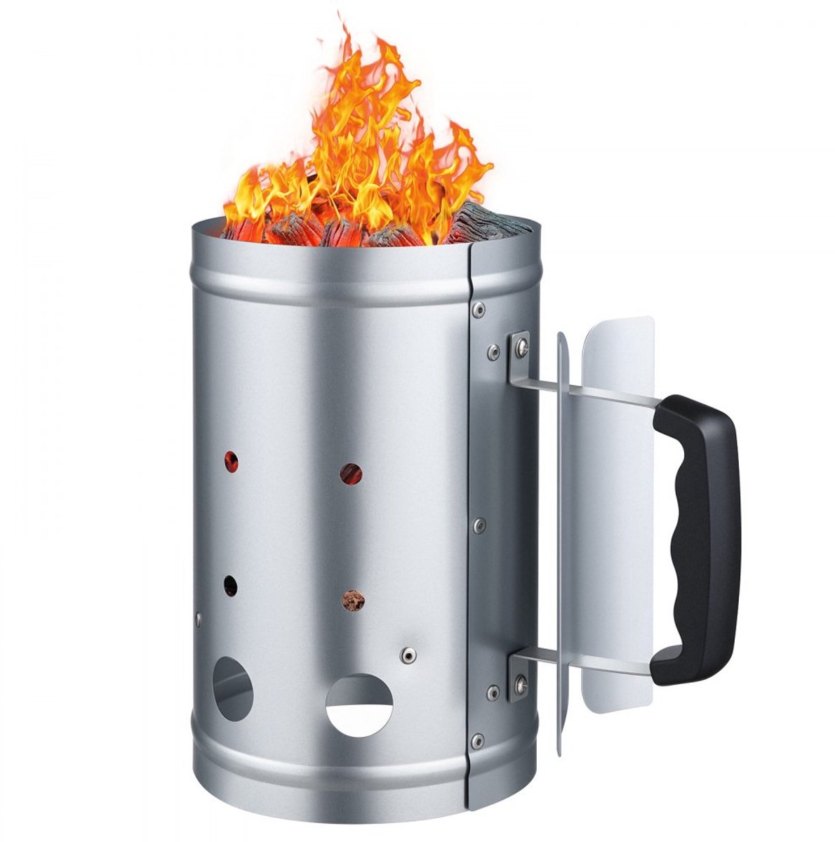 Houtskoolstarter - Kolenstarter - Grote Capaciteit 1,8 kg - Stalen Constructie - Snelle Ontsteking - Draagbaar - Voor Barbecue & Houtskoolgrill - Zilver