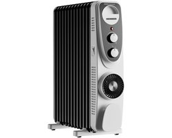 Heinner Oliegevulde Radiator 2500 W – Met Ventilator – Turbo – 3 Standen – 13 Ribben – Oververhittingsbeveiliging – Omvalbeveiliging – Wit/Zwart