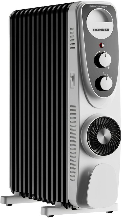 Heinner Oliegevulde Radiator 2500 W – Met Ventilator – Turbo – 3 Standen – 13 Ribben – Oververhittingsbeveiliging – Omvalbeveiliging – Wit/Zwart