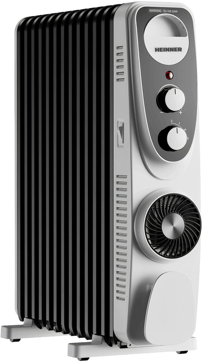 Heinner Oliegevulde Radiator 2500 W – Met Ventilator – Turbo – 3 Standen – 13 Ribben – Oververhittingsbeveiliging – Omvalbeveiliging – Wit/Zwart
