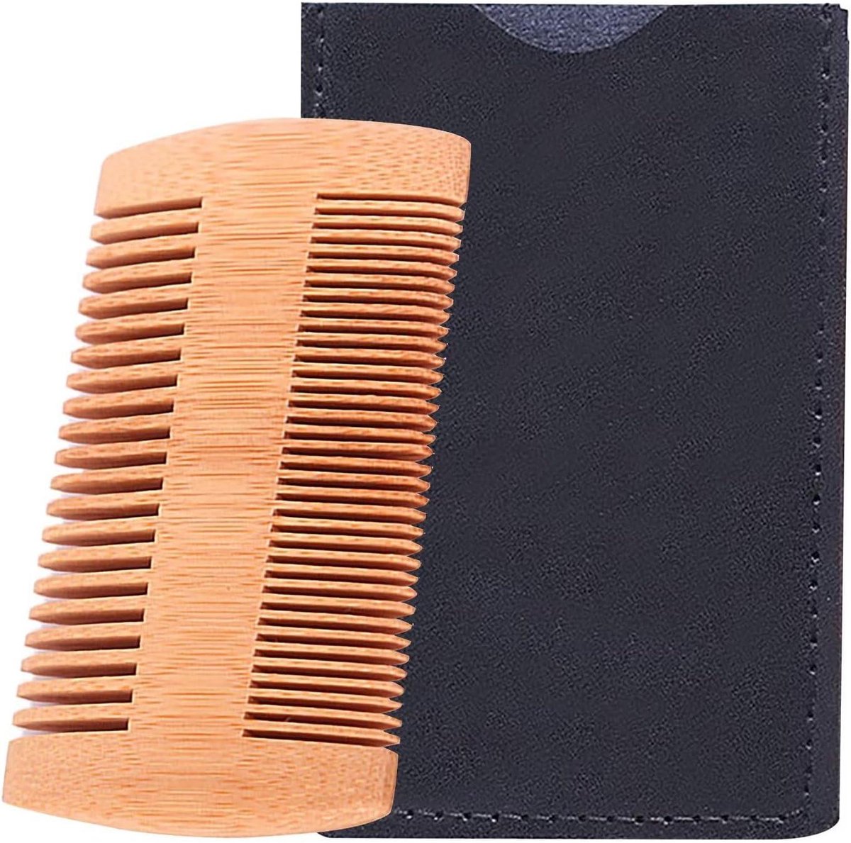 EGoods - Dubbelzijdige houten baardkam voor op reis, antistatisch, ideaal voor styling en oliën, fijne baardverzorging