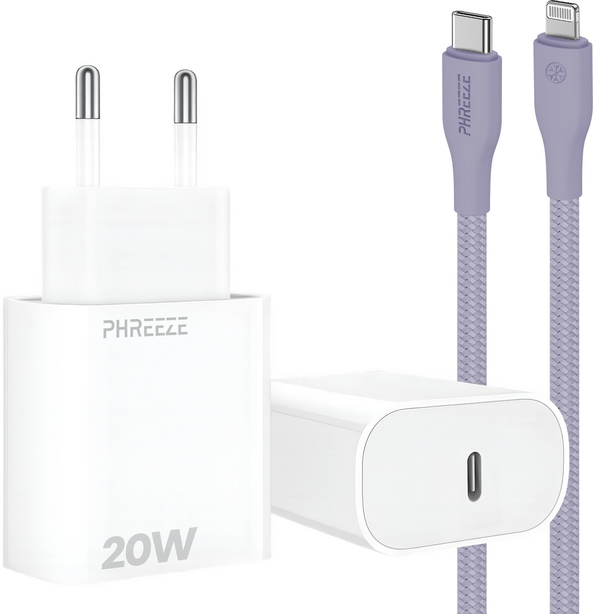 20w snellader met kabel geschikt voor iPhone en iPad met Lightning poort - Usb C adapter set