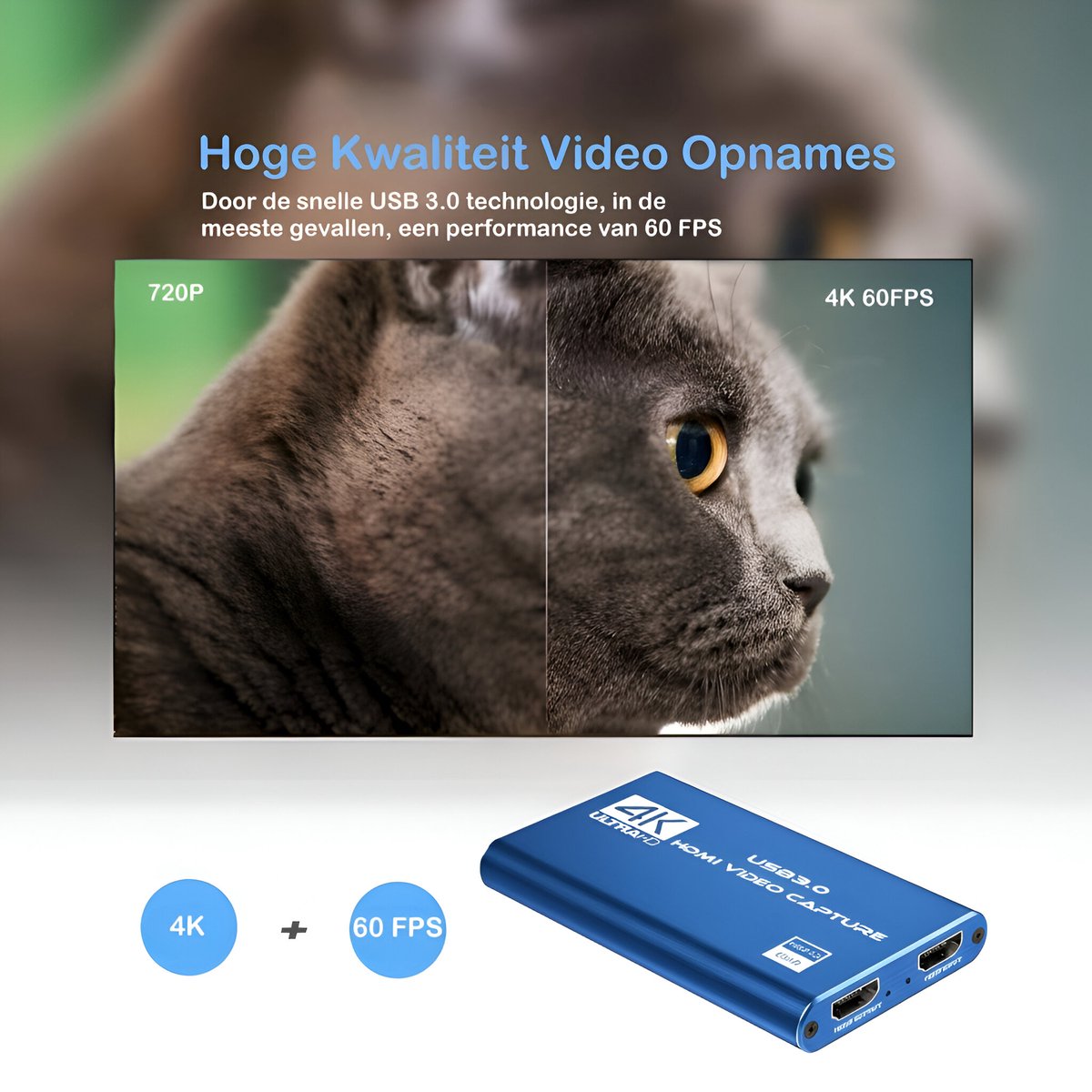 Daroyx® VCC4K Pro Video Capture Card - USB-A 3.0 - HDMI 4K@60Hz - Geschikt als Game Capture - Blauw thumbnail 4