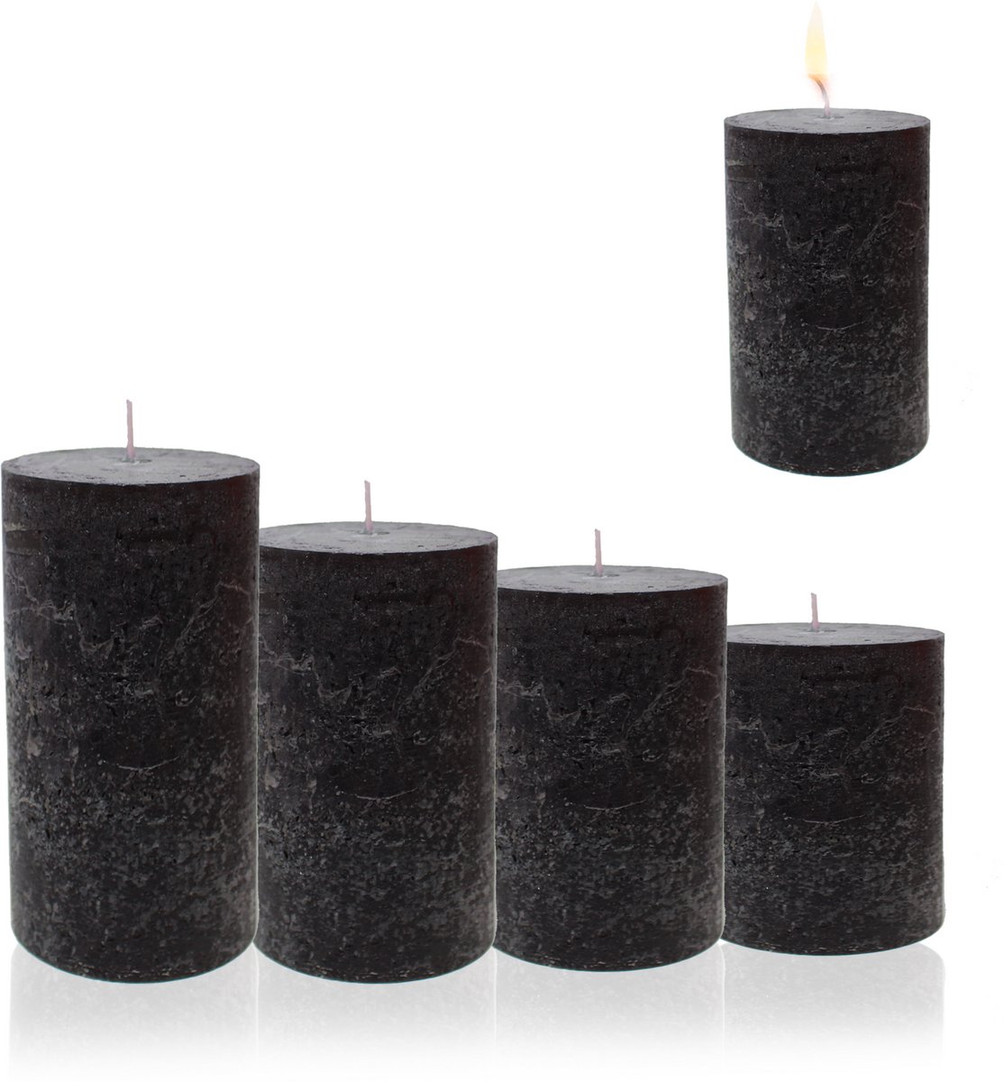 Candelo 4-delige set kaarsen Ambiente rustieke stompkaarsen – zwart – grote rustieke kaars 12 cm – lange brandduur ca. 54 uur kerstkaarsen voor adventskrans