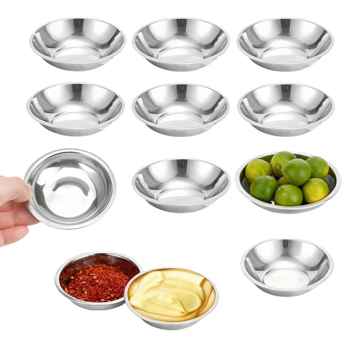 Unyqoos® Set van 12 roestvrijstalen mini-dipschalen ideaal voor diverse sauzen