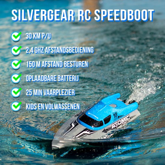 Bestuurbare Boot 30km/u - 150m Bereik - Kapseis-Proof - Kinderen - Voor Buiten - RC Speedboot - Afstandsbestuurbare Boot - Waterspeelgoed Buiten - Boat - Zwembad - Voor Jongens en Meisjes en Volwassenen - Blauw - Silvergear