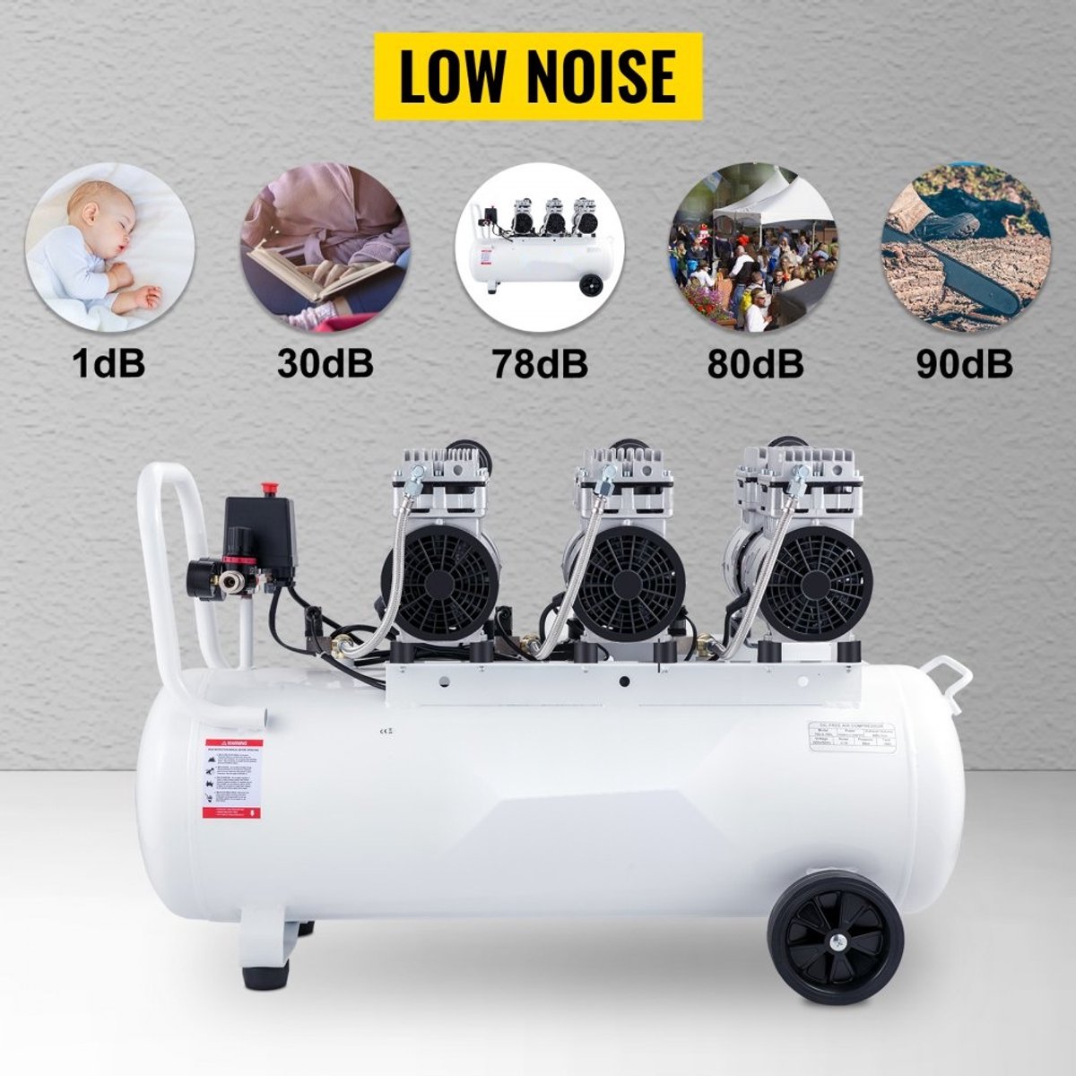 Olievrije Luchtcompressor - Fluisterstil - 100 L Tank - 2 Drukmeters - Voor Schilderen & Huisreparaties - Vloerverwarming Reinigen - Perslucht Toepassingen – foto 5