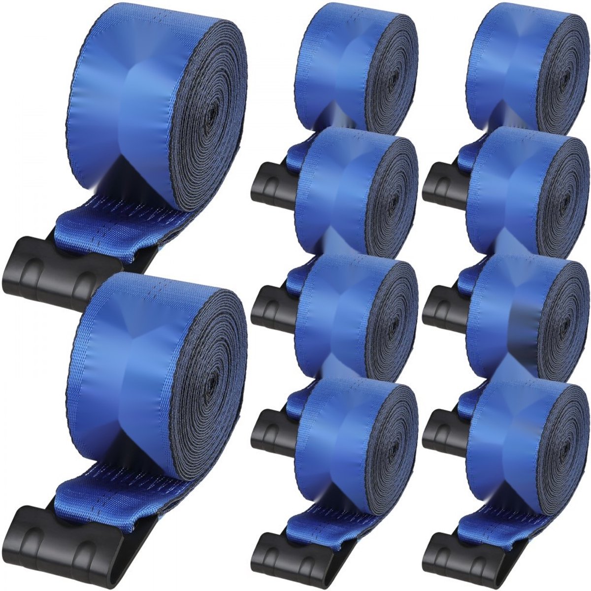 Lierriemen - Sjorbanden met Platte Haak - 10 cm x 9 m - Werkbelasting 2725 kg - Breeksterkte 8280 kg - 10-Pack - Blauw