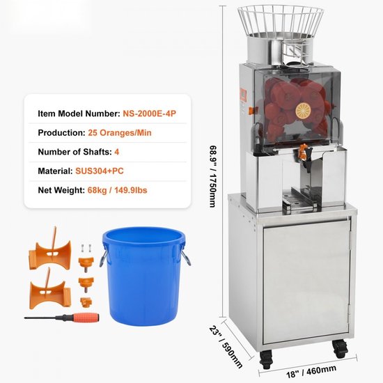 Sinaasappelpers - Professionele Commerciële Automatische Citruspers - 120 W - RVS Behuizing - 25 Sinaasappels per Minuut - Uittrekbaar Filter - Transparante Kap — afbeelding 5