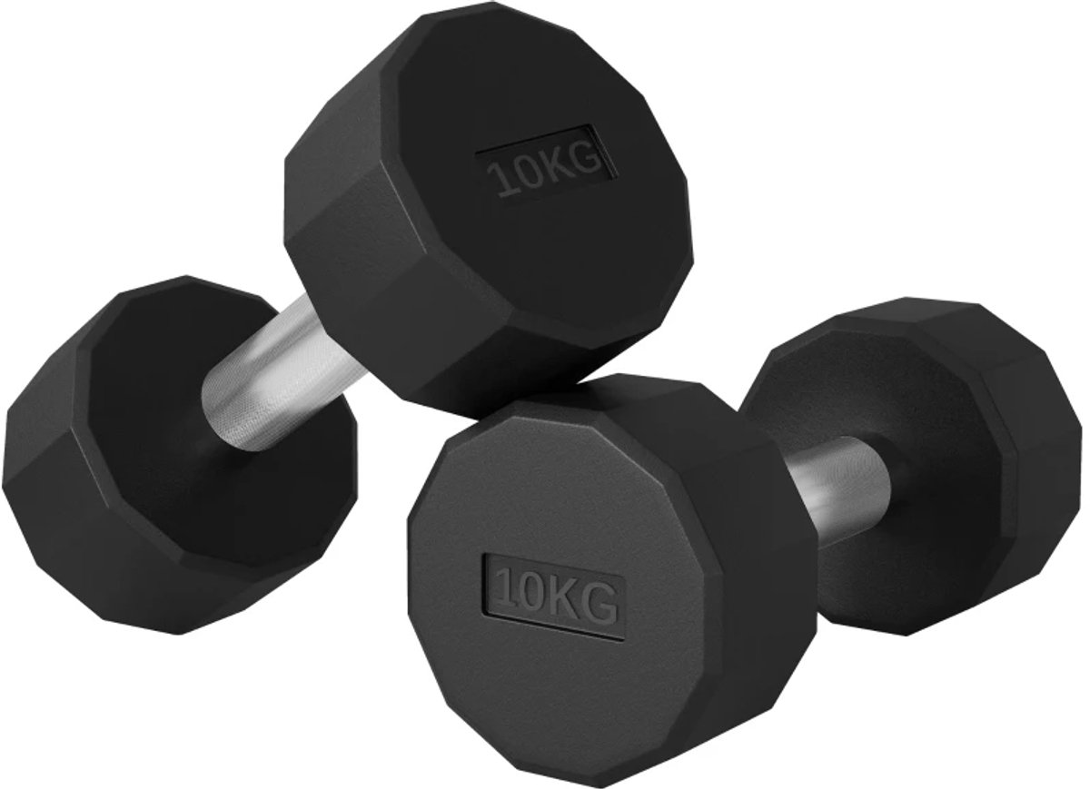 Dumbbells 2 x 10 kg - Halter - Set van 2 - Anti-rol, Antislip Grip -Gewichten Set - Halterset - Krachttraining - Fitness - Gym - Geschikt voor Thuis en Sportschool - Zwart