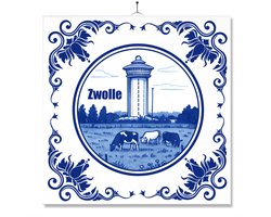 Tegel Met Opdruk | Zwolle | Delft Blauw | Cadeau | Inclusief Geschenkdoos | Standaard | Ophangsysteem