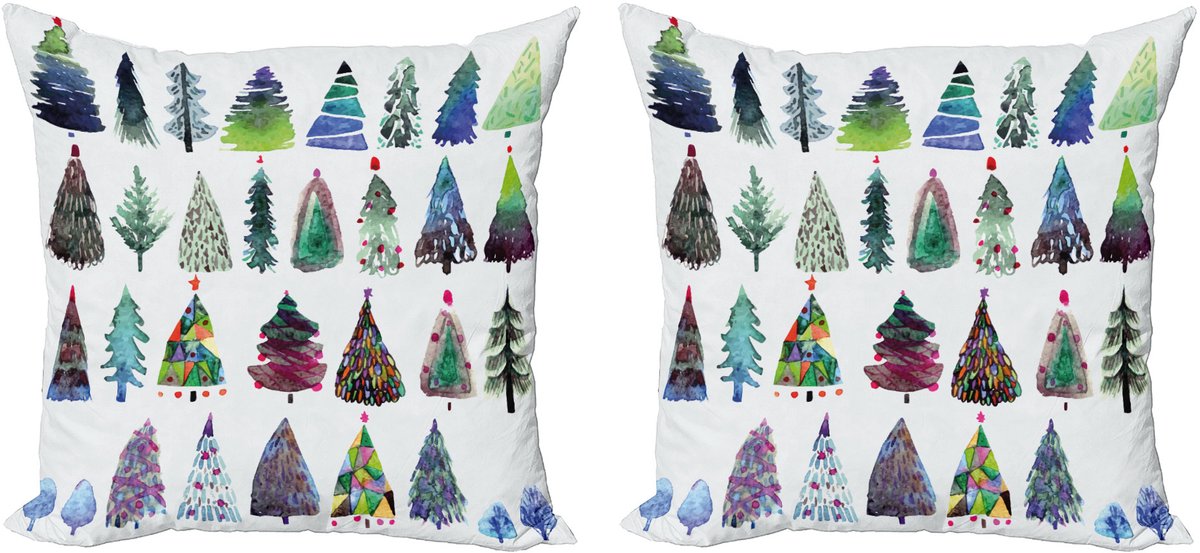 New Bed Kerstmis Aquarel dennenbomen Decoratieve Sierkussenhoes Set van 4 voor Bank Slaapkamer Woonkamer, 46cm x 46cm Gedrukte Kussenhoes Veelkleurig