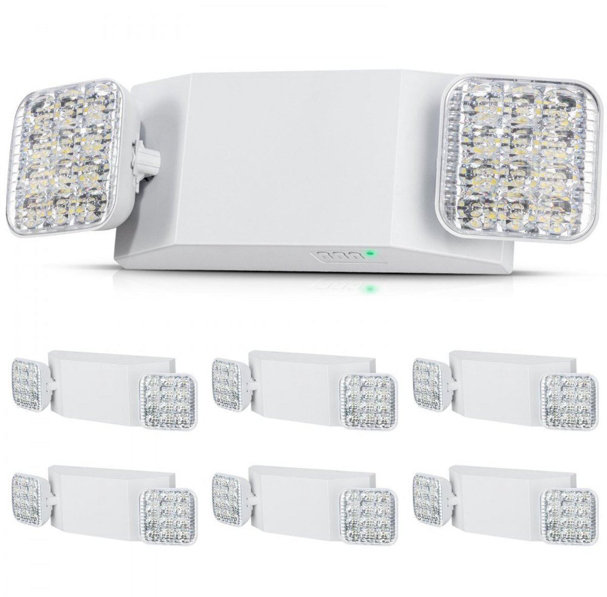 LED Noodverlichting - Noodlampen 6 stuks - 3 W - 180 Min Back-upbatterij - 2 Verstelbare Vierkante LED-koppen - Plafond- of Muurmontage - Wit Licht