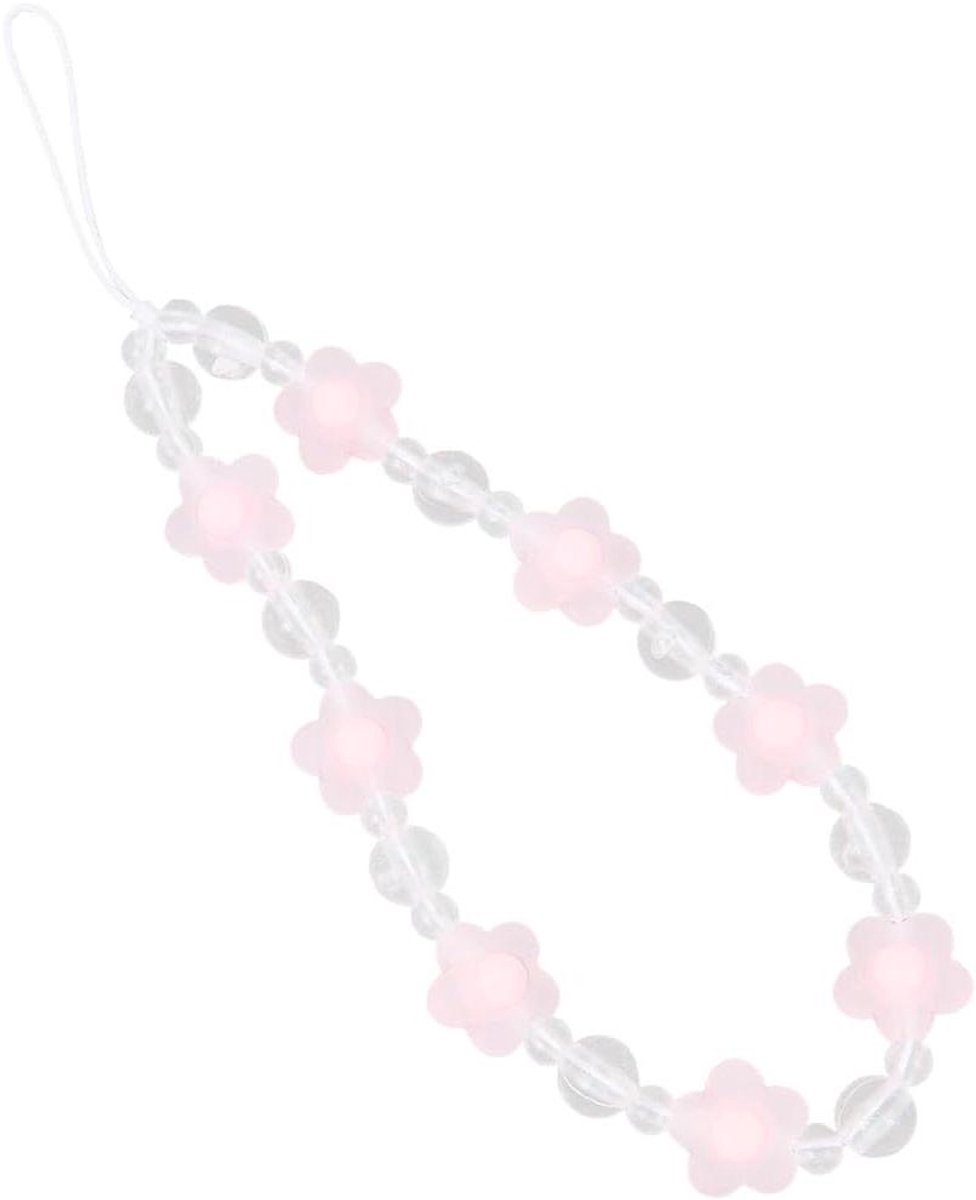 EGoods - Telefoon charms vrouwen universeel - Bloem kralen polsbandjes - Roze mobiele telefoon lanyard