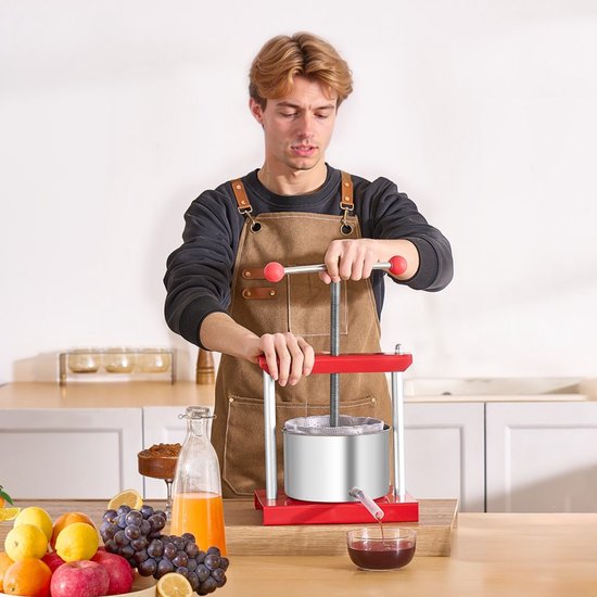Appel- en Ciderpers - Handmatige Fruit- en Druivenpers 3 L - 2 RVS Vaten - T-greep Hefboom - Geschikt voor Appels, Druiven en Olijven — afbeelding 4